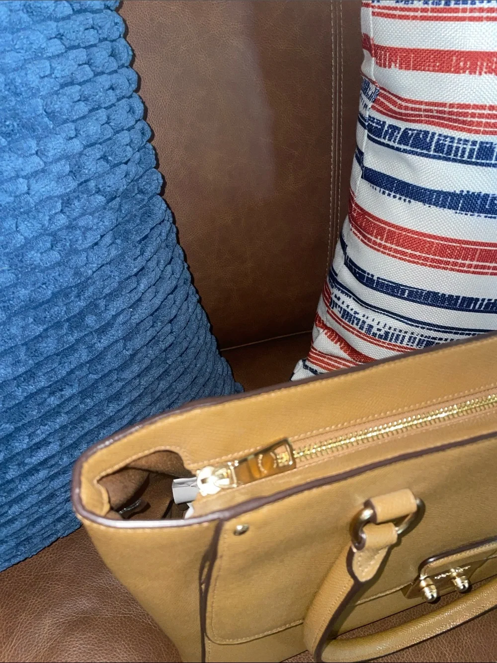 Coach Tan Saffiano Leather Top-Handle Satchel with Gold Hardware w/COA